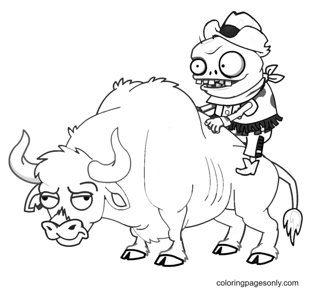 Cowboy zombie on a bull Coloring Pages