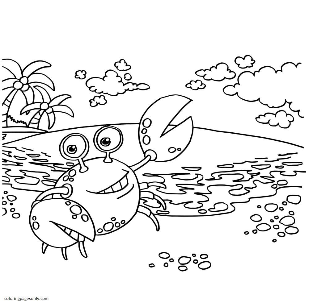 Crab on The Beach Coloring Page