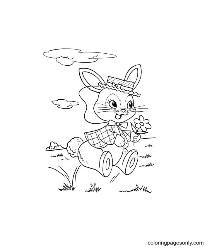 Cute Bunnies Sitting on the Meadow Coloring Page