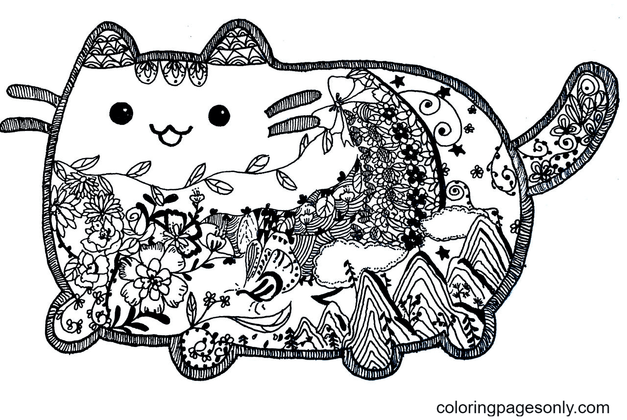 Cute Pusheen Cat Coloring Page