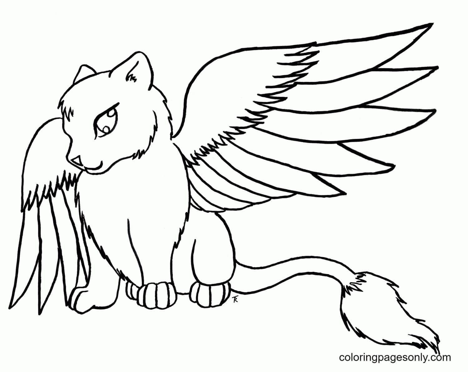 Anime Wolf With Wings Coloring Pages