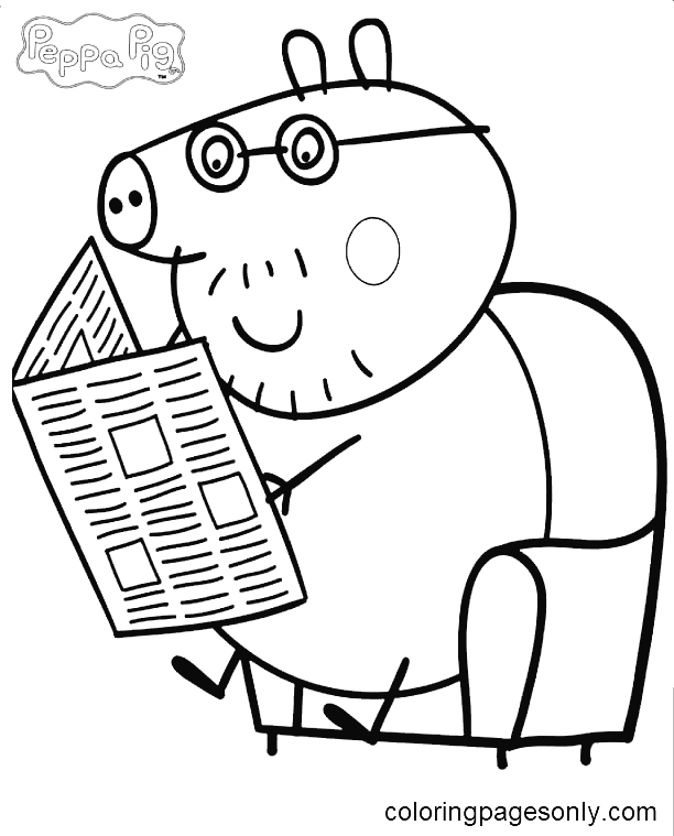Papi Pig Leyendo El Periódico 1 Página Para Colorear