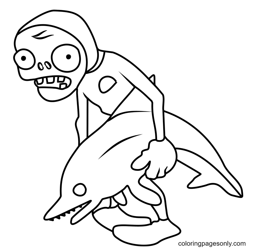 Dolphin Rider Zombie Coloring Page