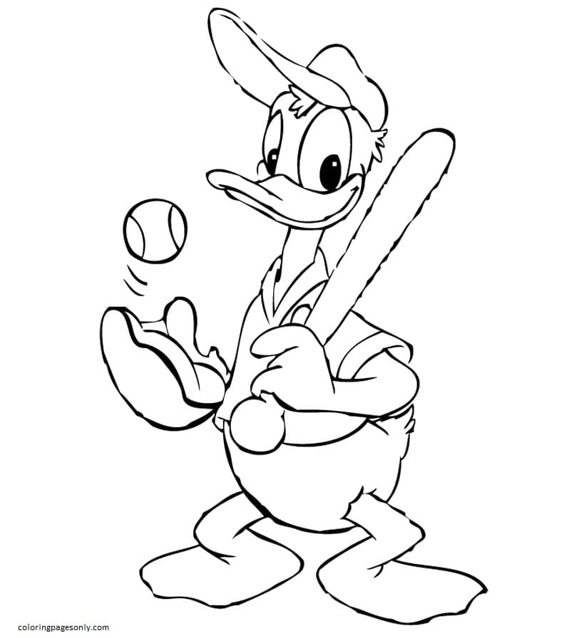 Coloriage de Donald Duck jouer au baseball