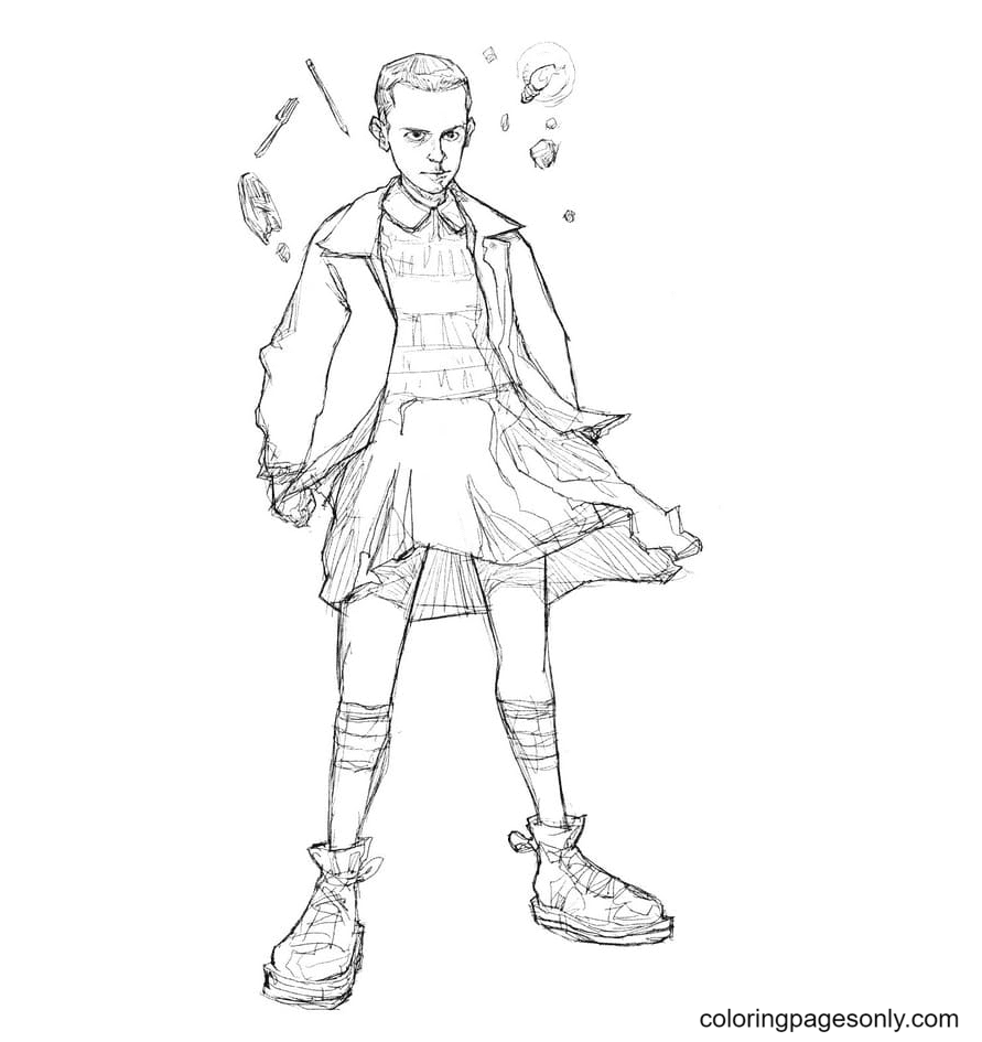 Eleven from Stranger Things Coloring Page