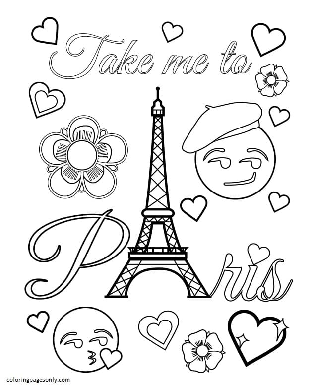 Emojis – Página para colorir de Paris