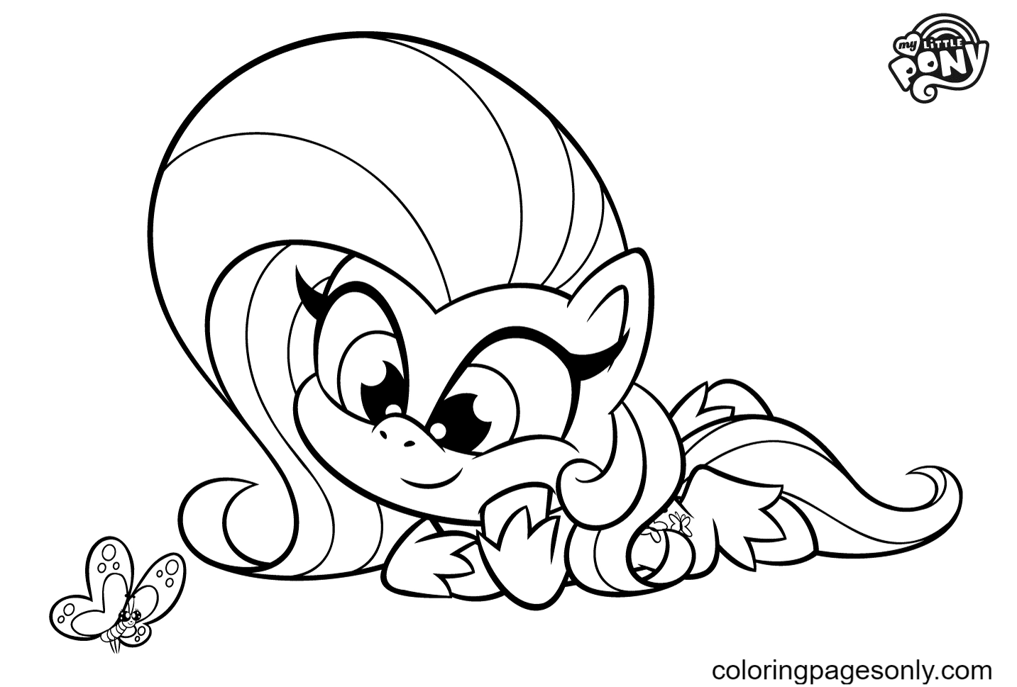 Fluttershy looks at the butterfly Coloring Page