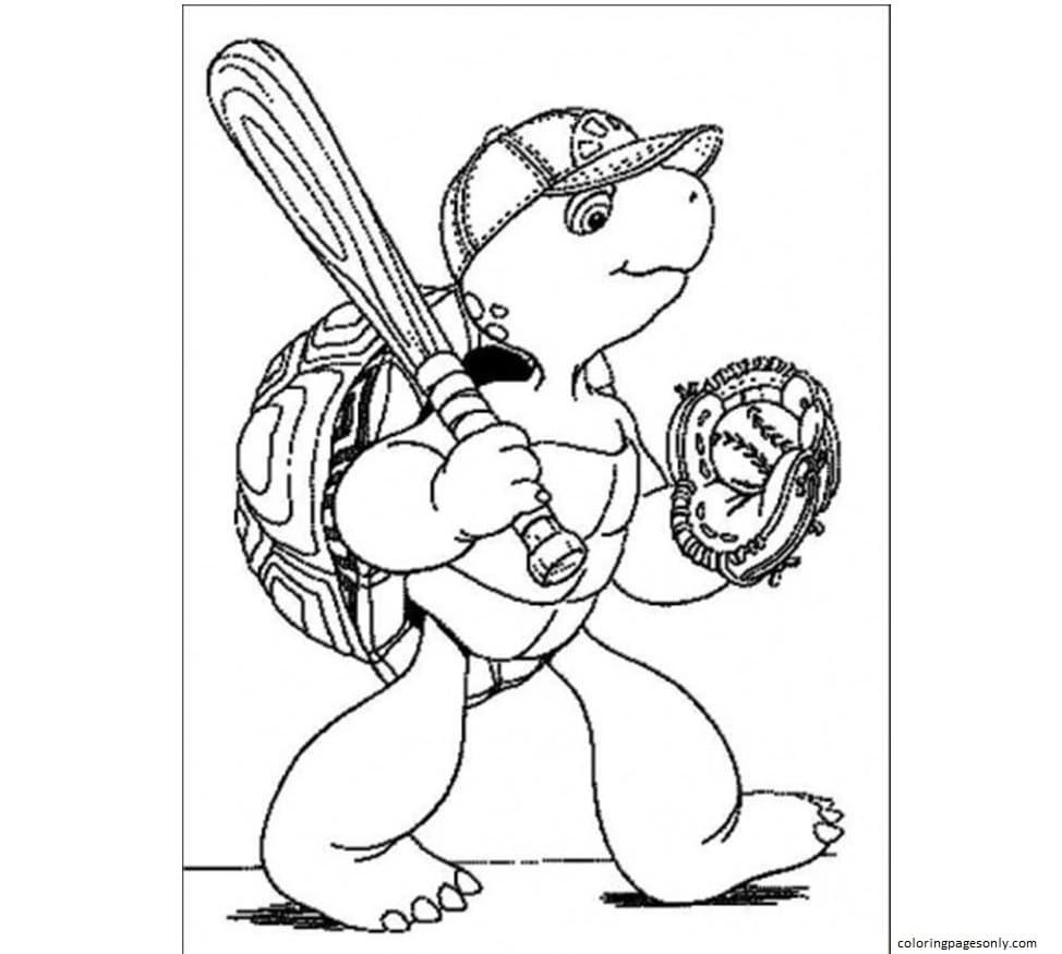 Franklin Is Playing Baseball Coloring Page
