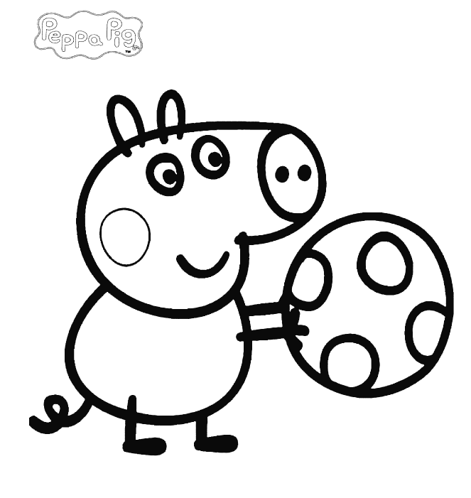 Свин Джордж играет в мячик из мультфильма «Свинка Пеппа».