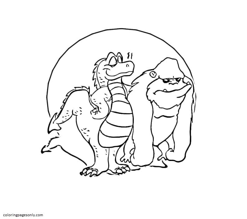 Desenho para colorir de Godzilla e King Kong