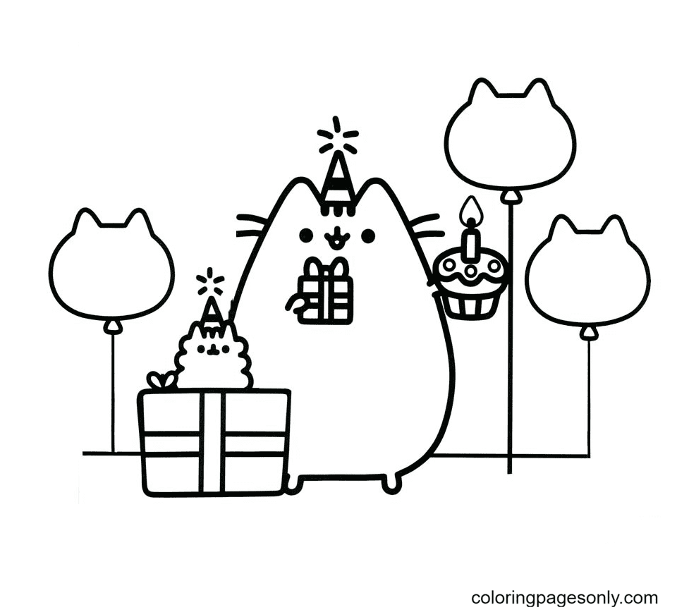 Happy Birthday Pusheen Coloring Pages