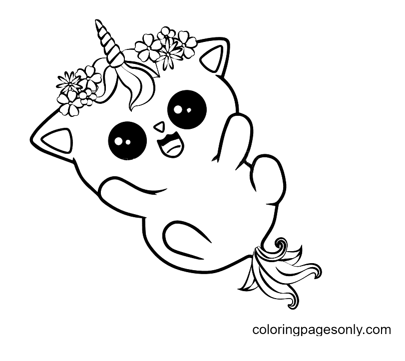 Página para colorear de gato unicornio lindo feliz