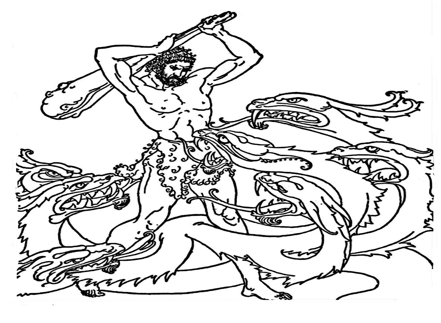 Heracles Fighting The Hydra Coloring Page