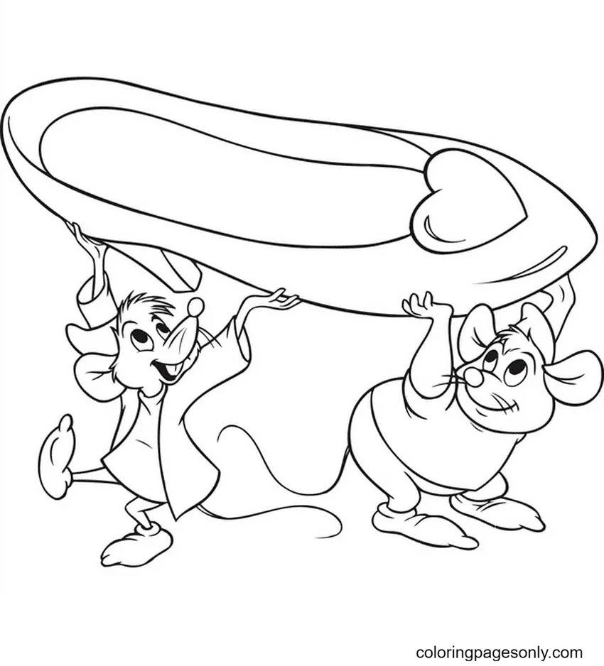 Jaq and Gus Holds the Glass Slipper Coloring Page