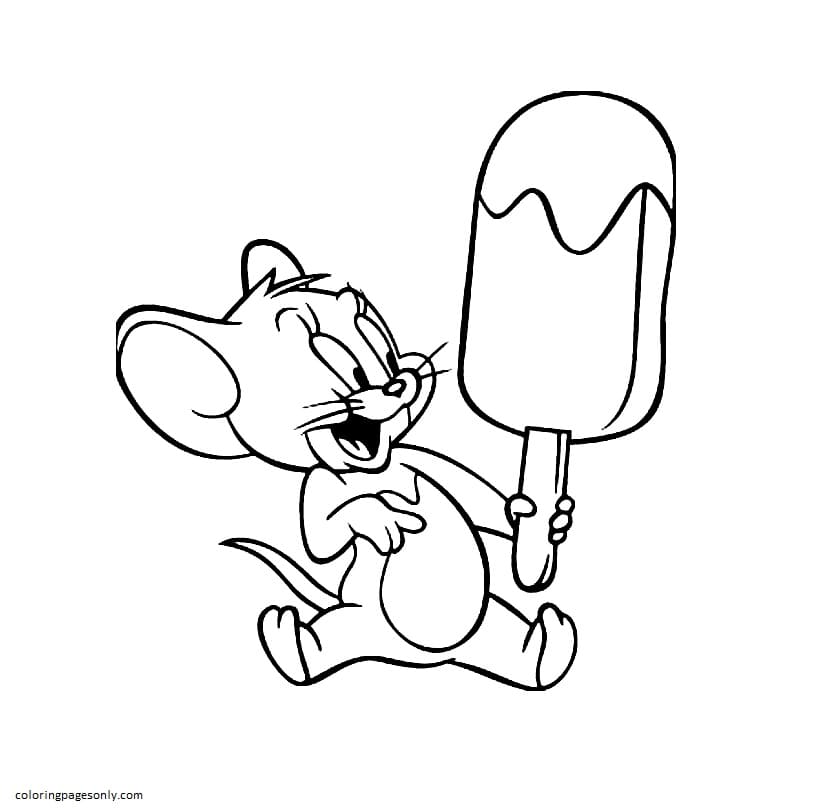 Jerry Is Eating an Ice Cream Coloring Page