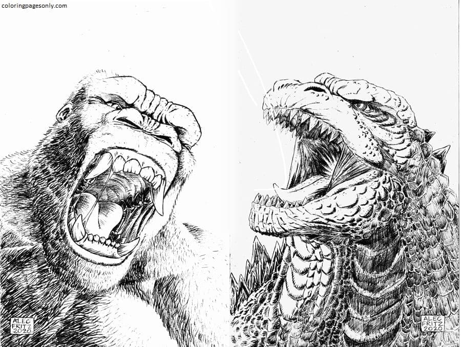 King Kong And Godzilla Coloring Page Free Printable Coloring Pages