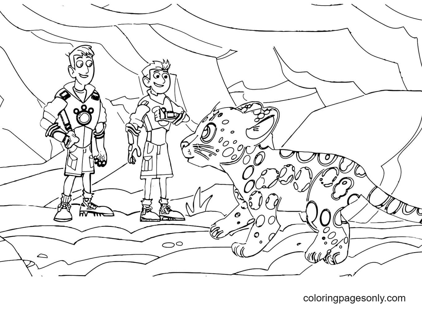 Kratt Brothers with Spot Swat Cheetah Cub Coloring Page