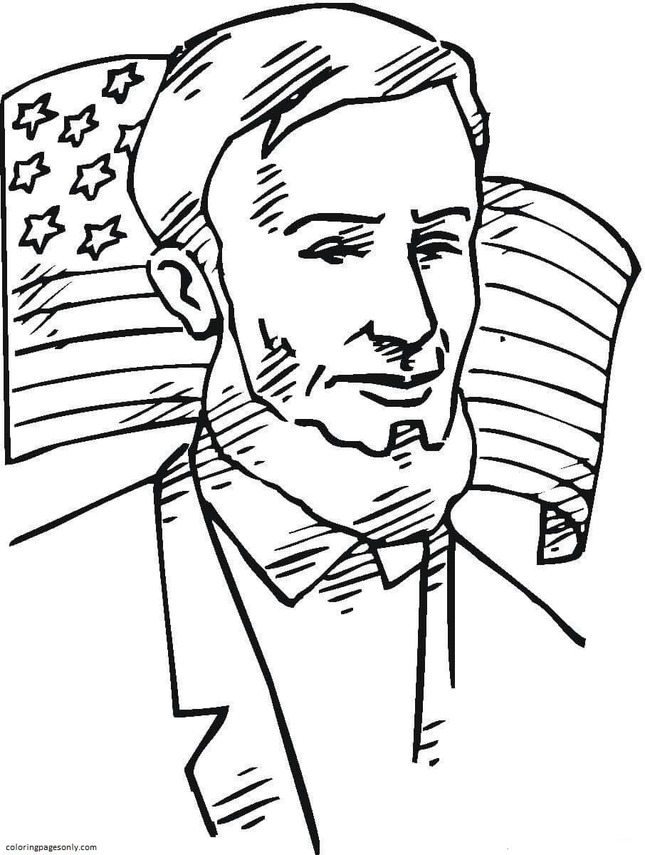 Lincoln in front of american flag Coloring Page