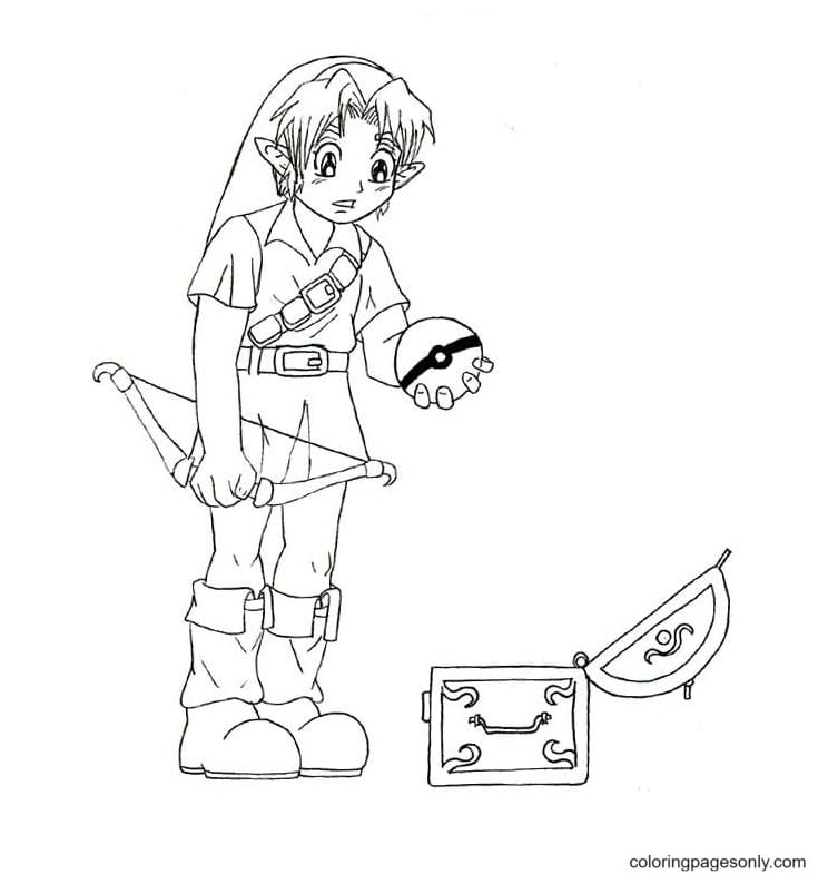 Link and Pokeball Coloring Page