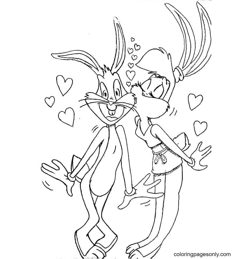Desenho de Lola Bunny Kiss Bugs Bunny para colorir