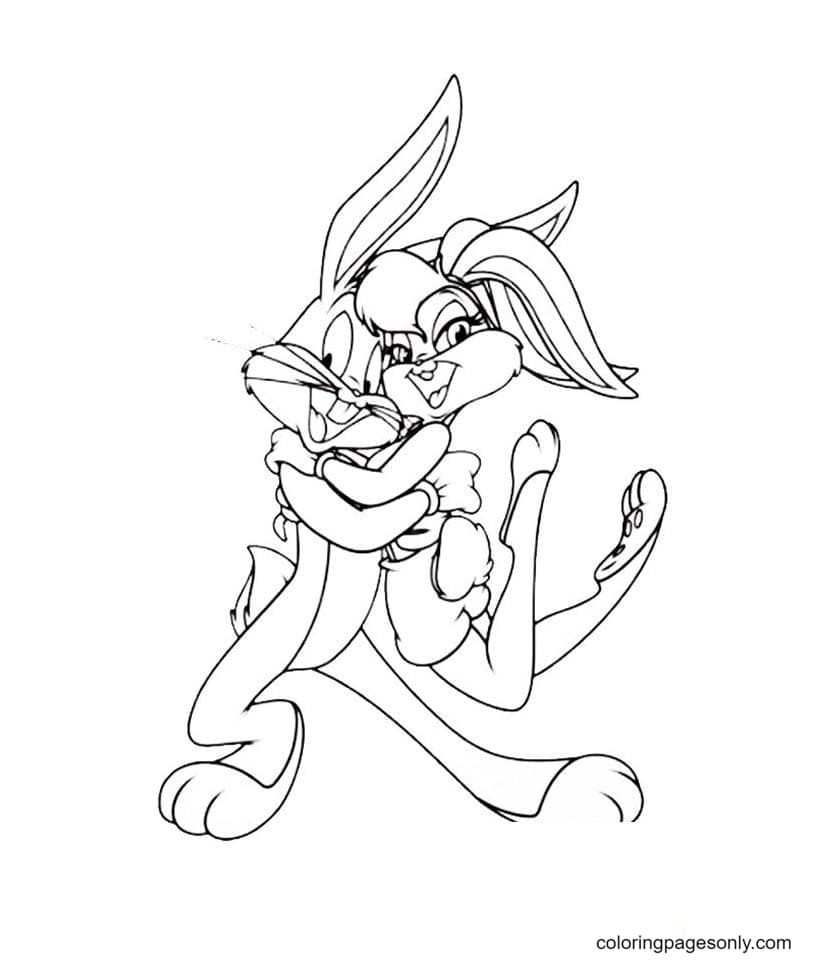 Desenho de Lola Bunny com Bugs Bunny para colorir