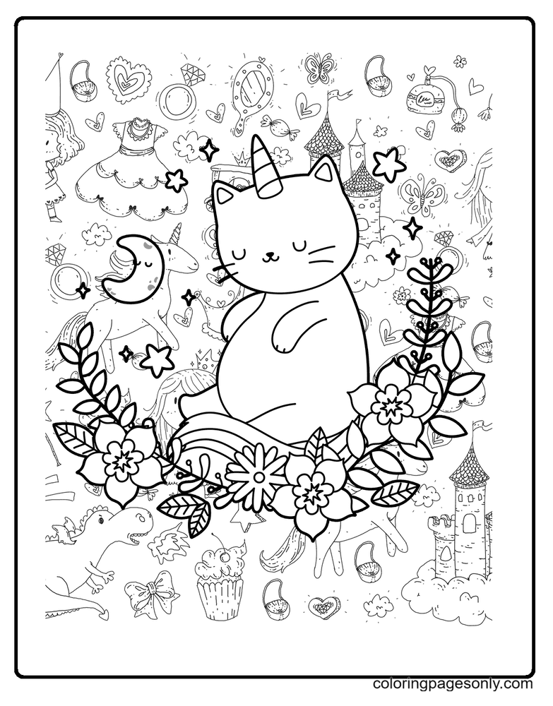 Cat Unicorn Cartoon Coloring Pages - Unicorn Cat Coloring Pages