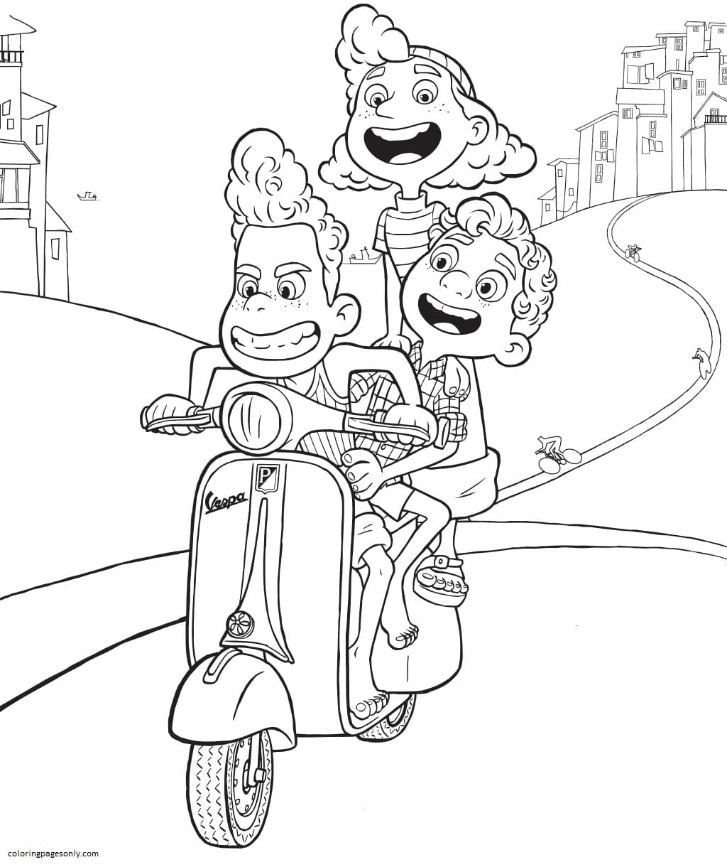 Desenho de Luca, Alberto e Giulia para colorir
