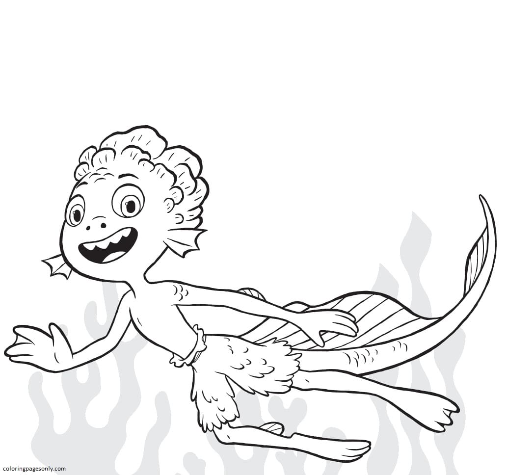 desenho de Luca como monstro marinho para colorir
