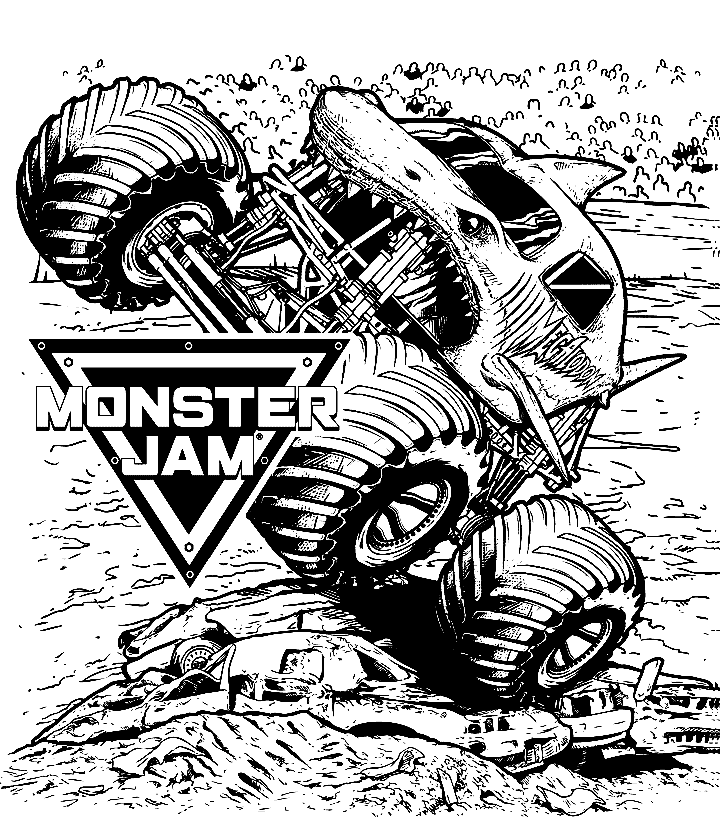Desenho de Megalodon Monster Jam para colorir