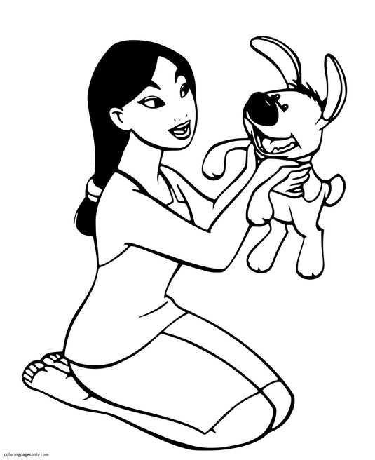 Mulan Loves His Dog Po Coloring Pages