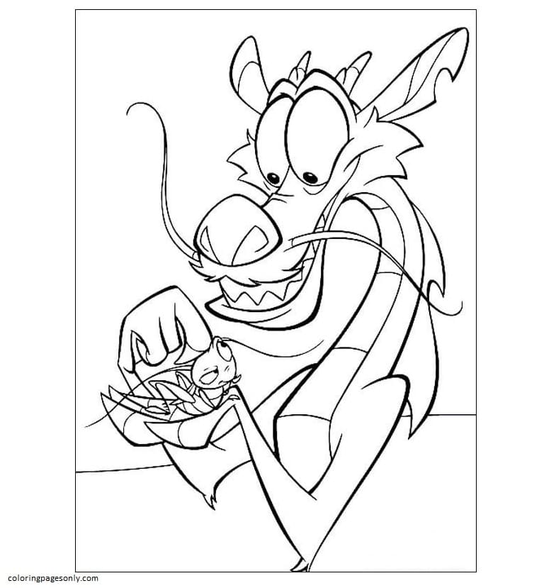 Mushu With Grasshopper Coloring Page