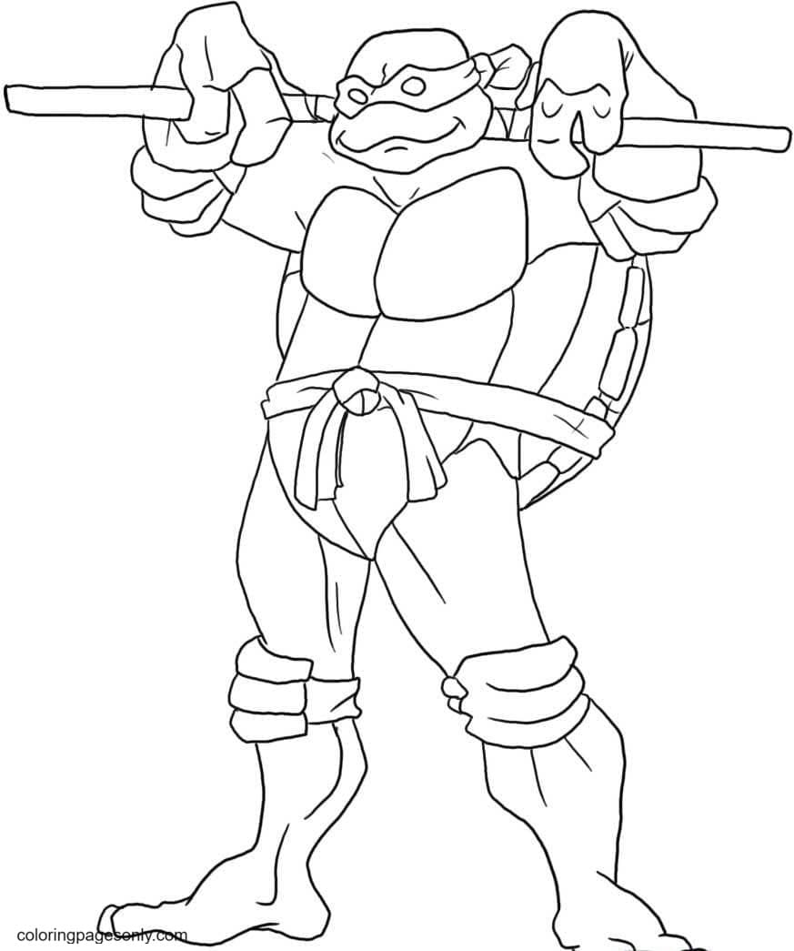 Desenho de Tartarugas Ninja com Armas nos Ombros para colorir