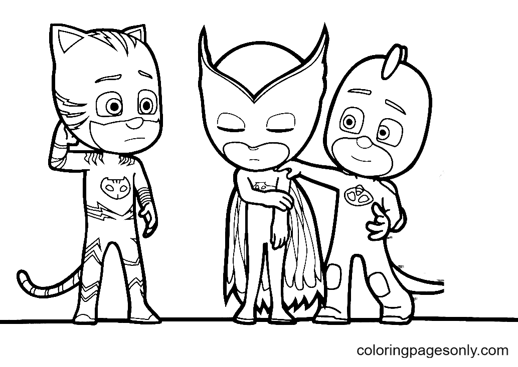Pajama Hero Connor, Pajama Hero Amaya And Pajama Hero Greg Coloring Pages