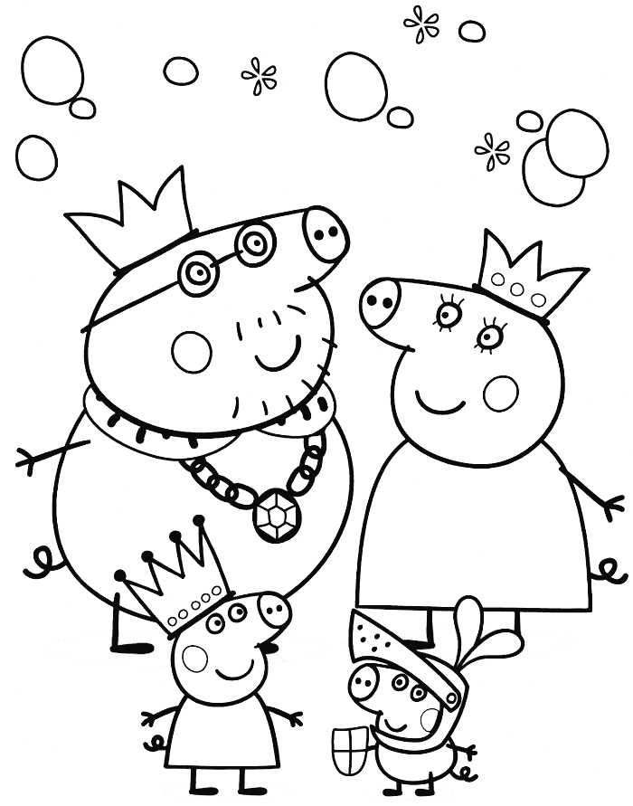 Pagina da colorare della famiglia reale di Peppa Pig