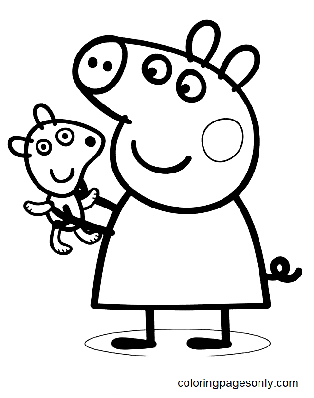 Peppa Pig and Teddy Bear Coloring Pages