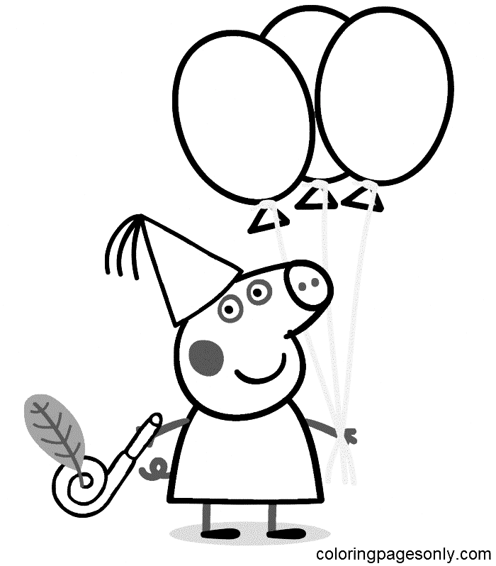 Desenho da Peppa Pig com Balões para colorir