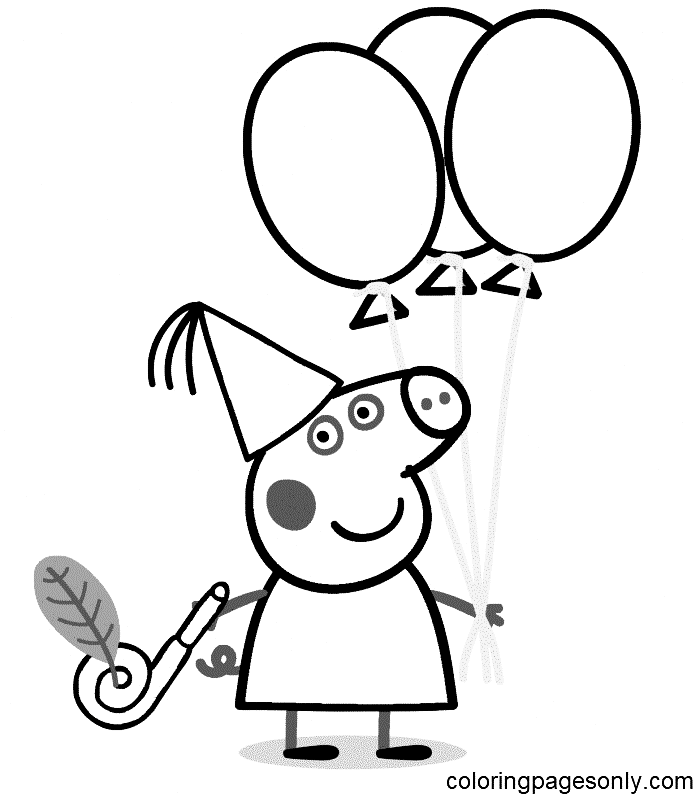 Desenhos para colorir da Peppa Pig com balões - Desenhos para