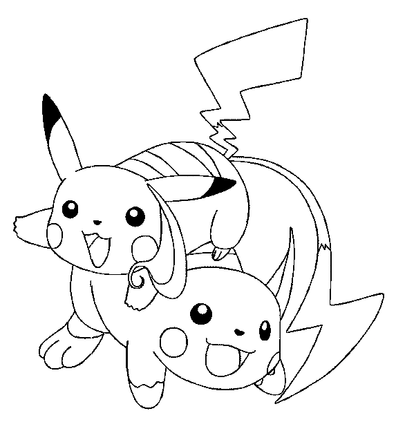 Kleurplaat Pikachu en Raichu