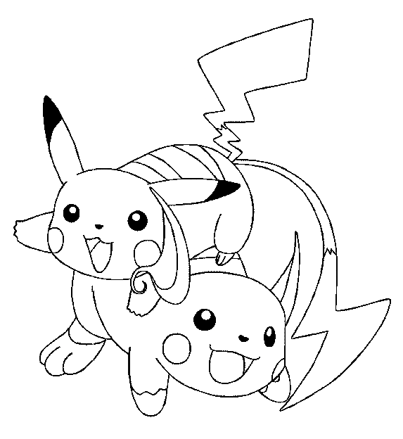 Pagina da colorare di Pikachu e Raichu