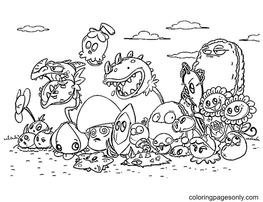 Plants are ready to defend themselves against zombies Coloring Page