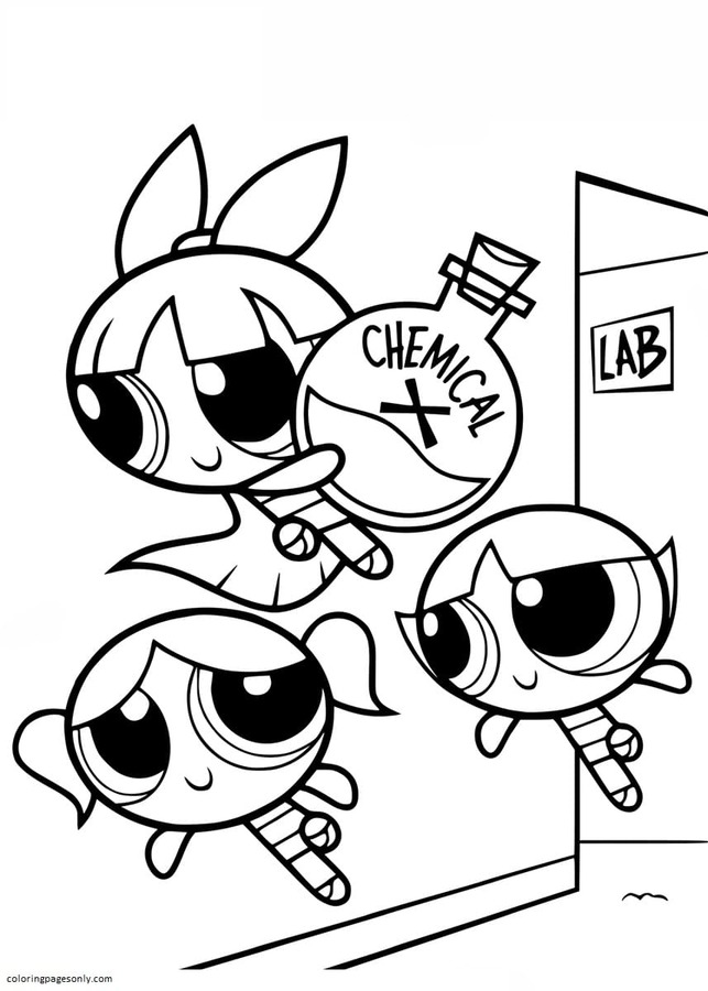 Powerpuff Girls with Chemical X Coloring Page