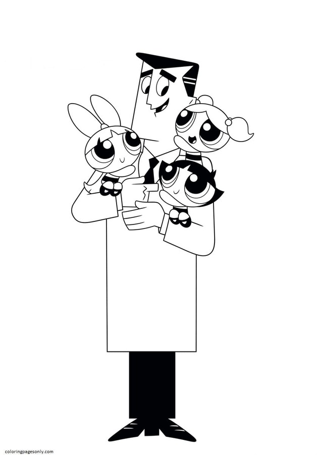 Professor Utonium And Powerpuff Girls Coloring Pages