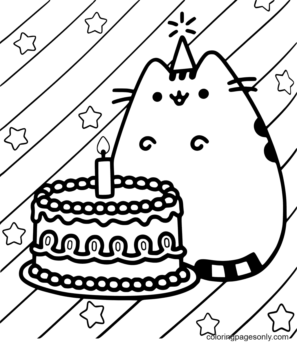 Pusheen Happy Birthday Coloring Pages - Pusheen Coloring Pages - Coloring  Pages For Kids And Adults