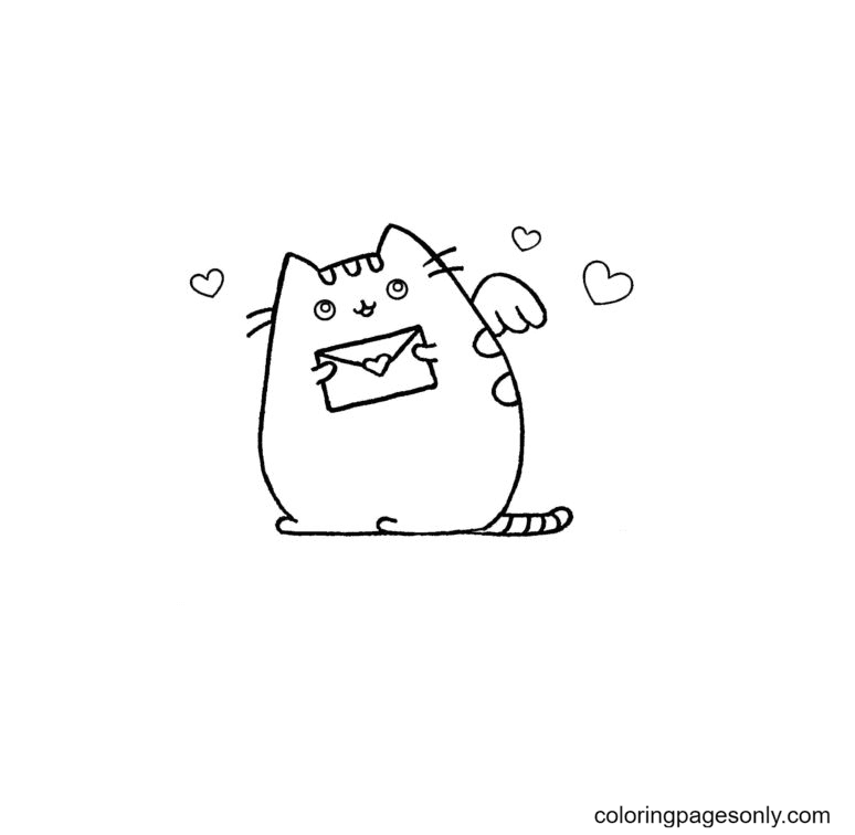 Pusheen Hold the Letter Coloring Pages
