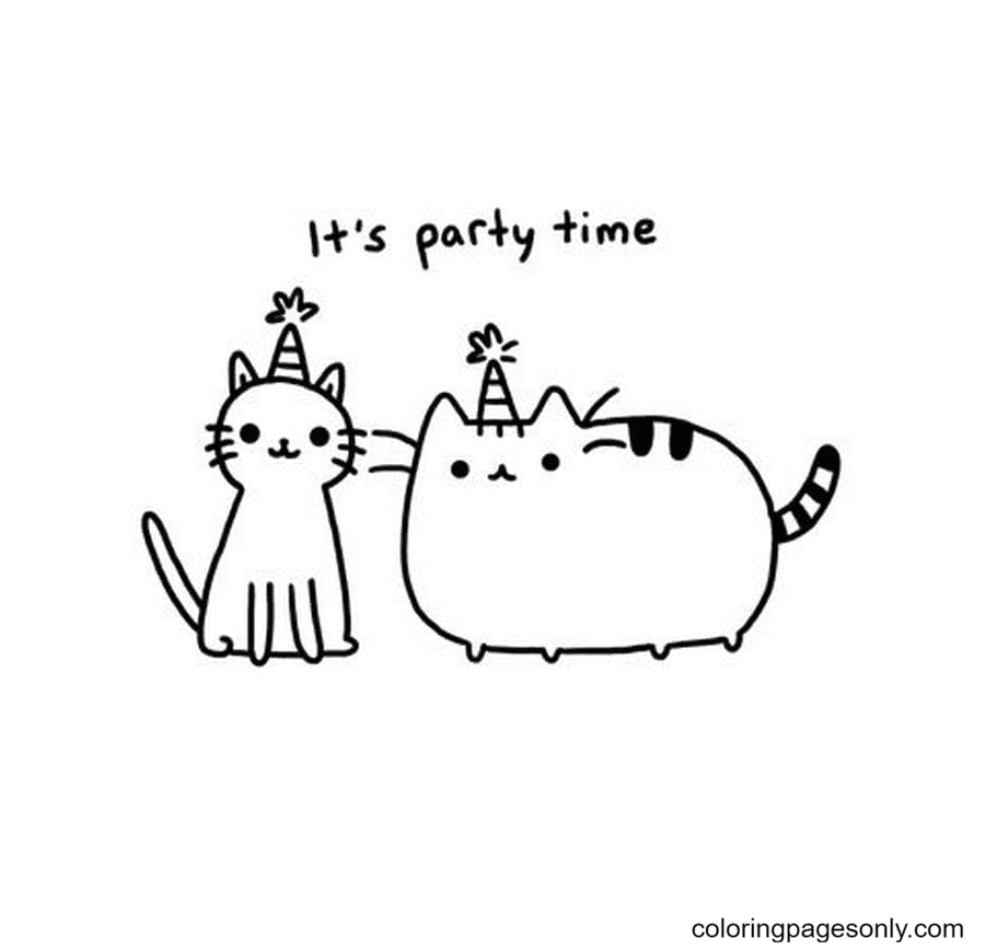Pusheen Party Time Coloring Page