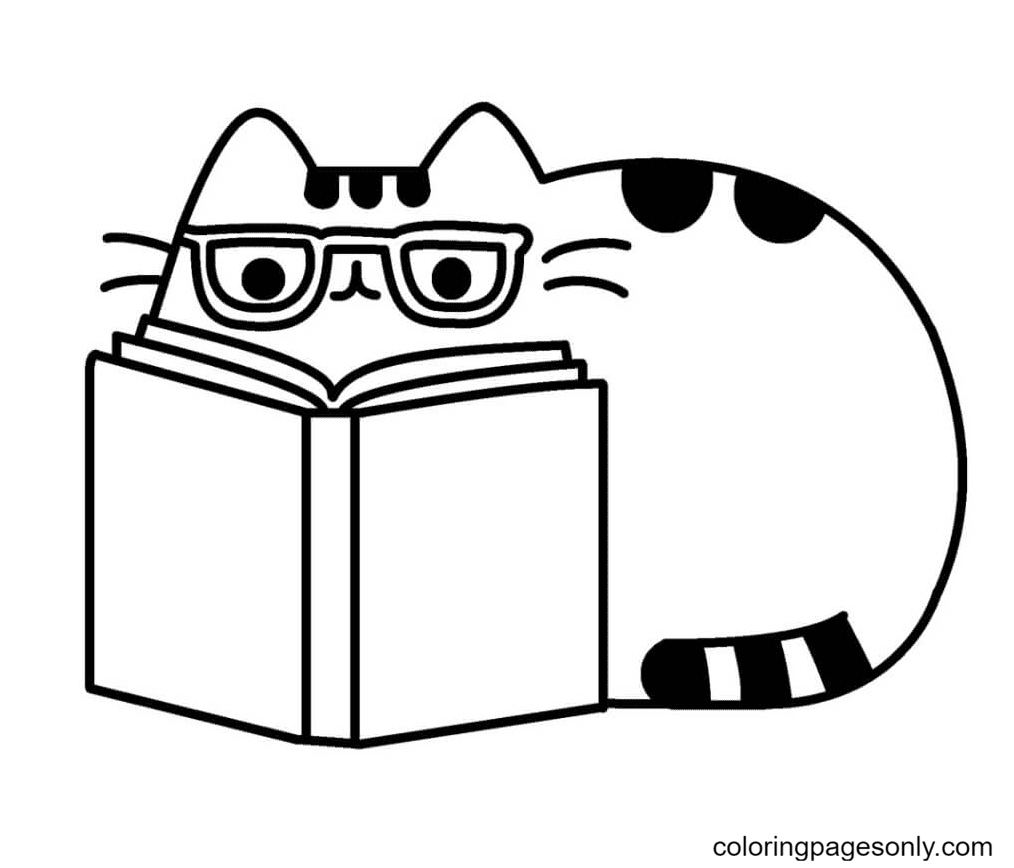 Pusheen Reading Book Coloring Pages