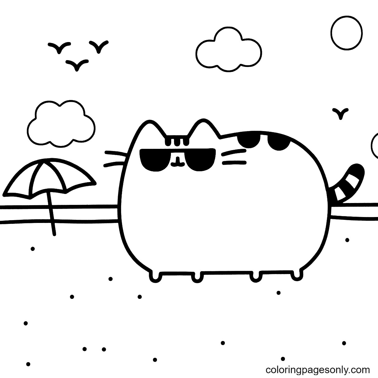 Pusheen 夏季太阳镜 Coloring Page
