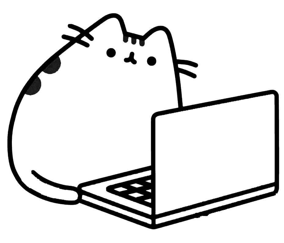 Pusheen Working With Laptop Coloring Pages