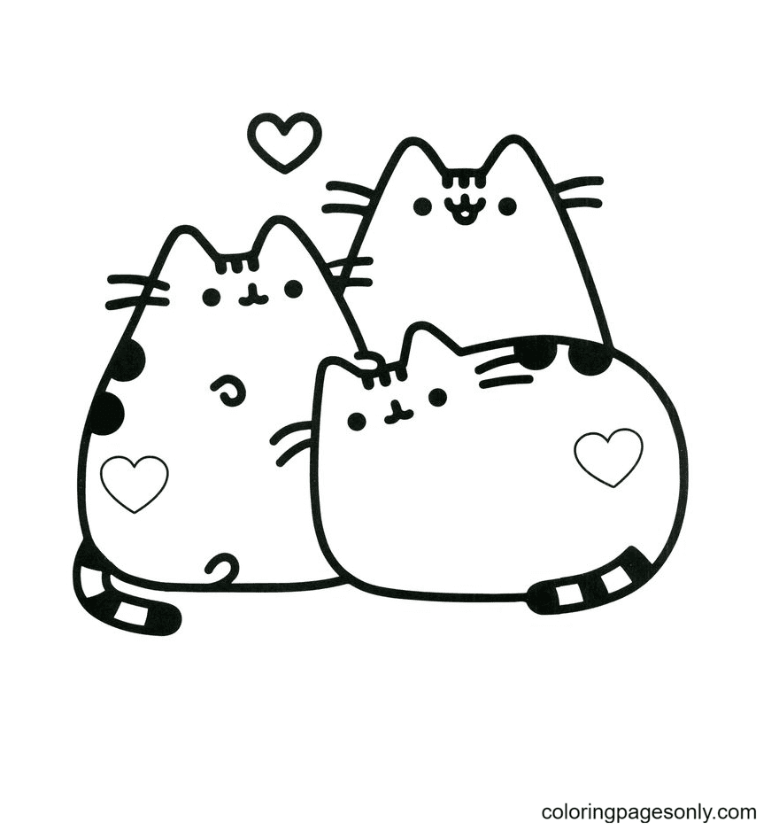 Pusheen in Love Coloring Page