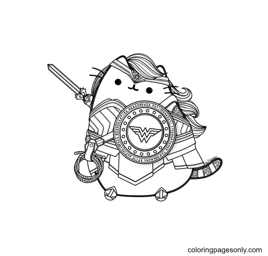 Pusheen the warrior Coloring Page